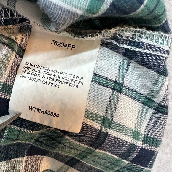 Wrangler Western Shirts Plaid Men's L Green White Black Button-Up Short Sleeve - Picture 4 of 9